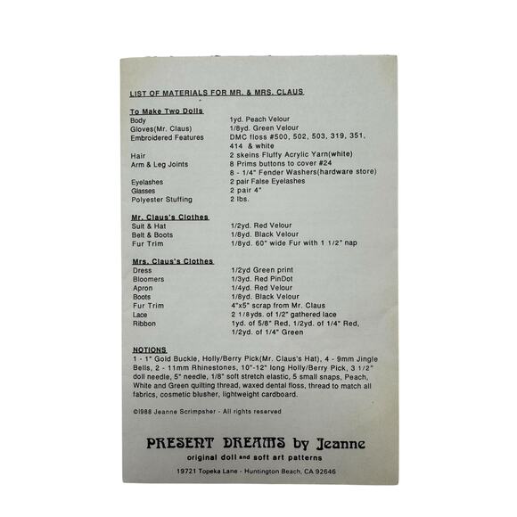 Vintage Mr and Mrs Claus 20” Jointed Soft Sculpted Doll Pattern PRESENT DREAMS - Picture 2 of 3